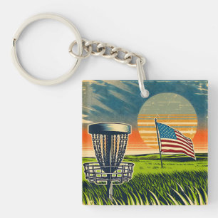 Porte-clefs Disque Drapeau vintage Américain Golf Vintage Sun