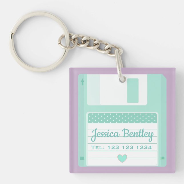 Porte-clefs Disquette rétro Turquoise Cute Pastel personnalisé (Devant)