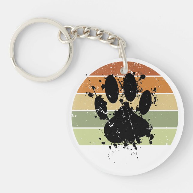 Porte-clefs Distressed Paint Splatter Chien Paw Retro Sunset (Devant)