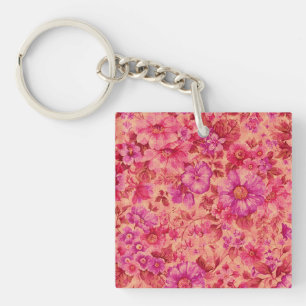 Porte-clefs Diverses fleurs en fleurs en rose et violet chaud