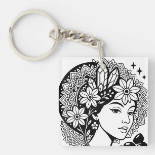 Porte-clefs Divine Feminine Mandala Art Floral Crystal Goddess