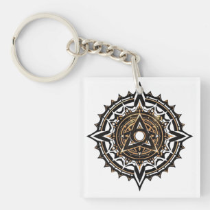 Porte-clefs Divine Sacrée Mandala - Noir & Or Trishul