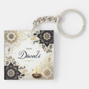 Porte-clefs Diwali avec Elegant Floral & Diya