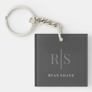Porte-clefs DIY Grey Monogram & White Name on Dark Grey