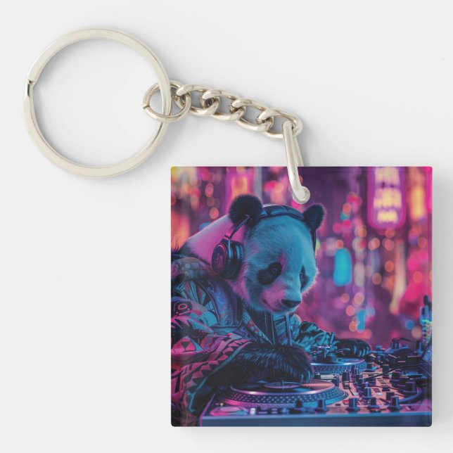 Porte-clefs DJ Panda avec écouteurs (Devant)