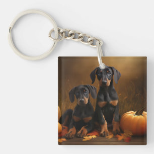 Porte-clefs Doberman Chiot Automne Citrouille de plaisir