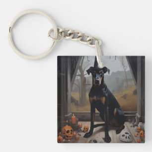 Porte-clefs Doberman Citrouilles Halloween Épouvantable