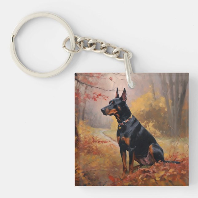 Porte-clefs Doberman en automne Feuilles automne Inspire (Devant)