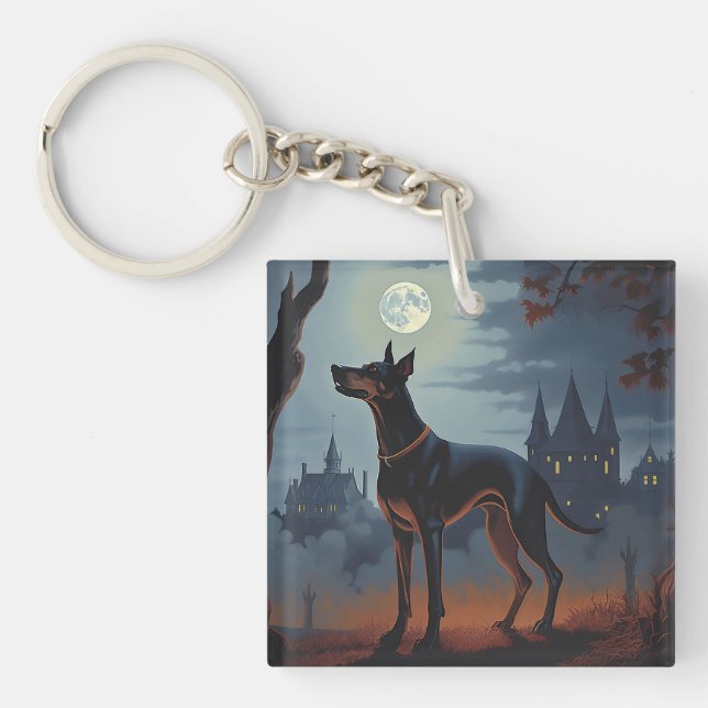 Porte-clefs Doberman Halloween effraie (Devant)