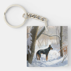 Porte-clefs Doberman Pinscher Laisser Neige Noël