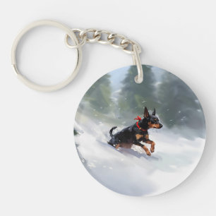 Porte-clefs Doberman Pinscher Noël neige hiver