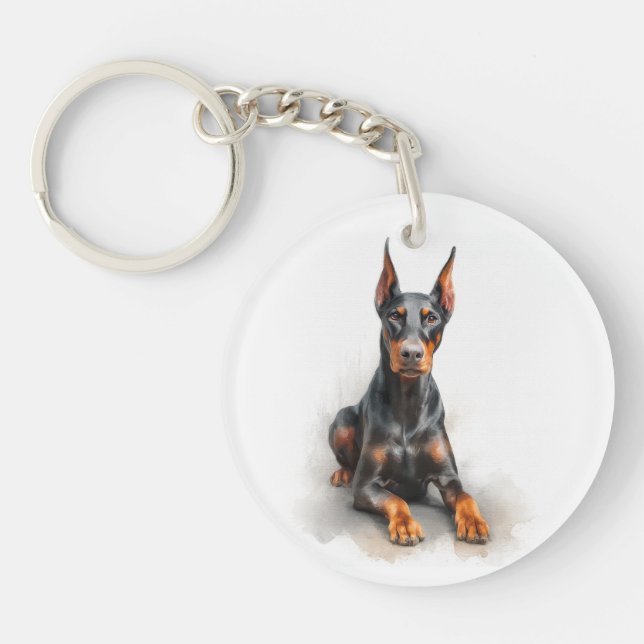 Porte-clefs Doberman Watercolor Art (Devant)