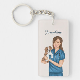 Porte-clefs Docteur vétérinaire tenant un chiot Nom personnali