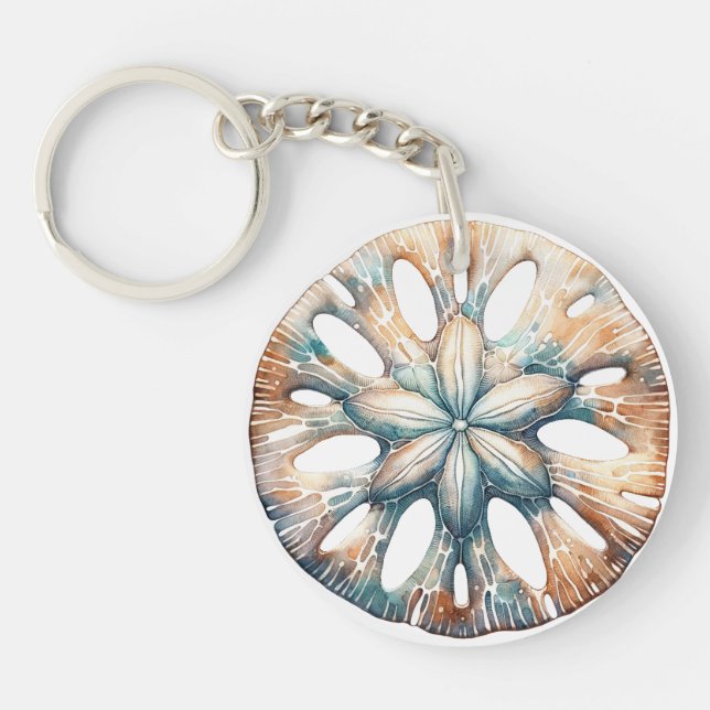 Porte-clefs Dollar de Sable Océan Éclaboussure Mer Aquarelle M (Devant)