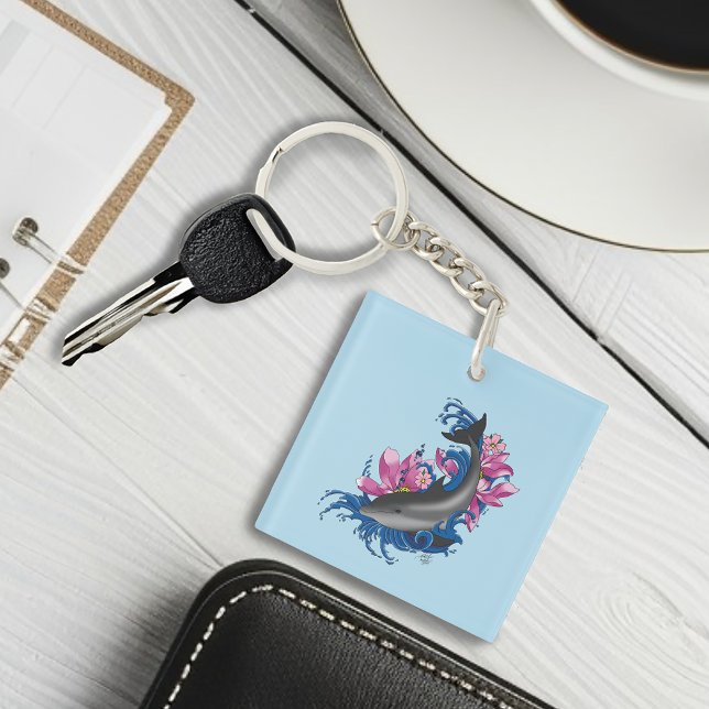 Porte-clefs Dolphin Lotus Fleurs Cerisiers Blossoms Code QR (Créateur téléchargé)