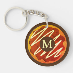 Porte-clefs Donut au chocolat rond monogramme personnalisé