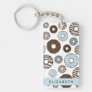 Porte-clefs Donuts Bleus, Donuts Brown, Sprinkings, Votre Nom