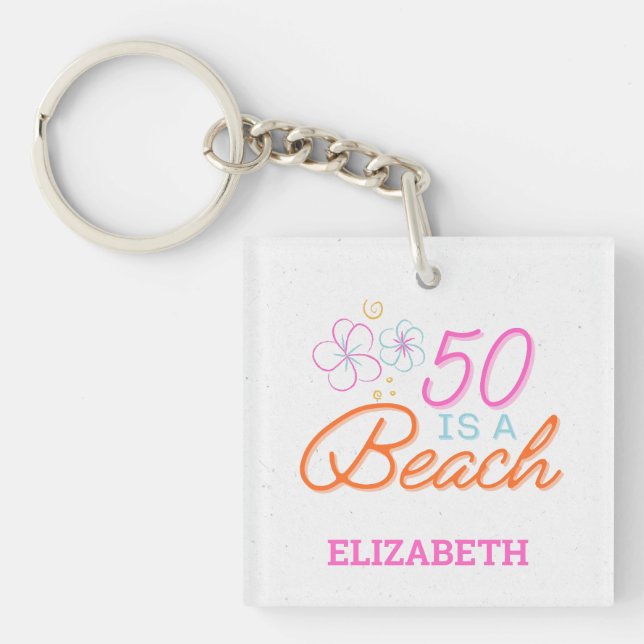 Porte-clefs Doodle branché à la main 50e plage Anniversaire (Devant)