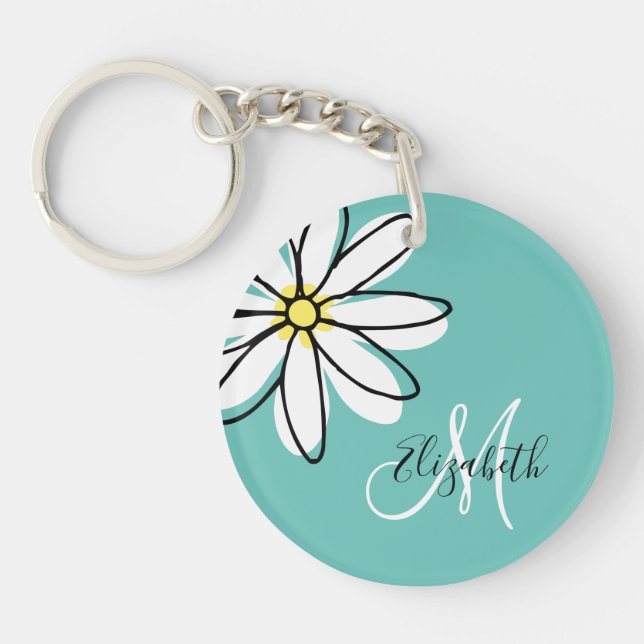 Porte-clefs Doodle tiré marguerite rose blanche Monogramme mig (Devant)