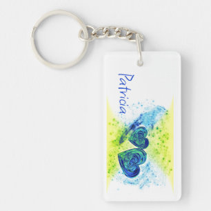 Porte-clefs Double Coeur Bleu Et Jaune