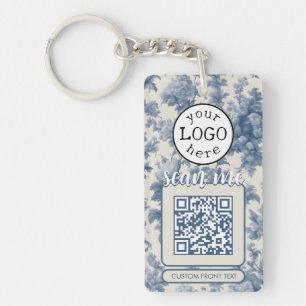Porte-clefs Double QR Code pour Business Elegant Blue Toile