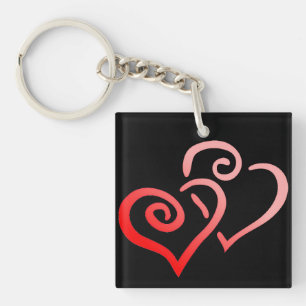 Porte-clefs Double Rouge Tourbillonnant Coeurs Acrylique Porte