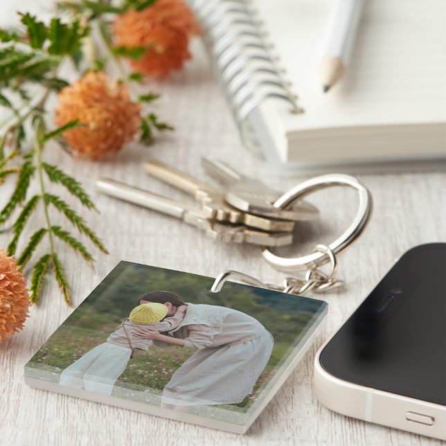Porte-clefs Double Sided Custom Family Photo (Devant Droit)