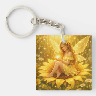Porte-clefs Douce fée sur un tournesol 