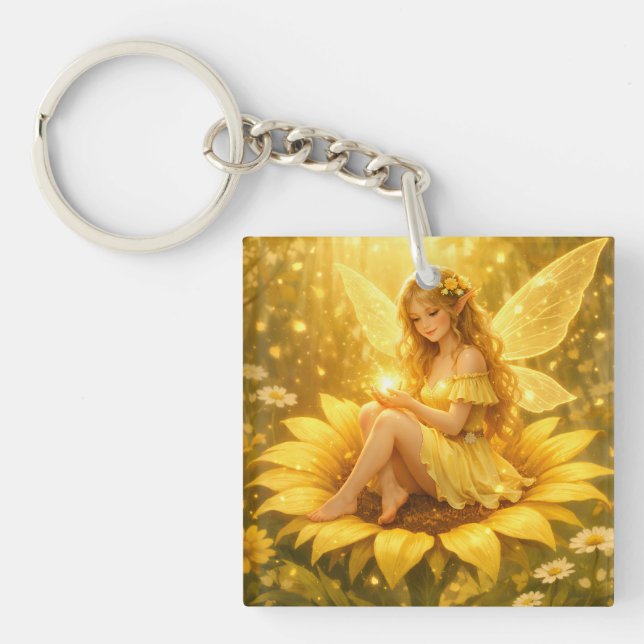 Porte-clefs Douce fée sur un tournesol  (Devant)