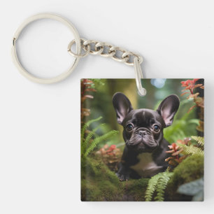 Porte-clefs 🐶💛Doux chiot Frenchie dans une jungle