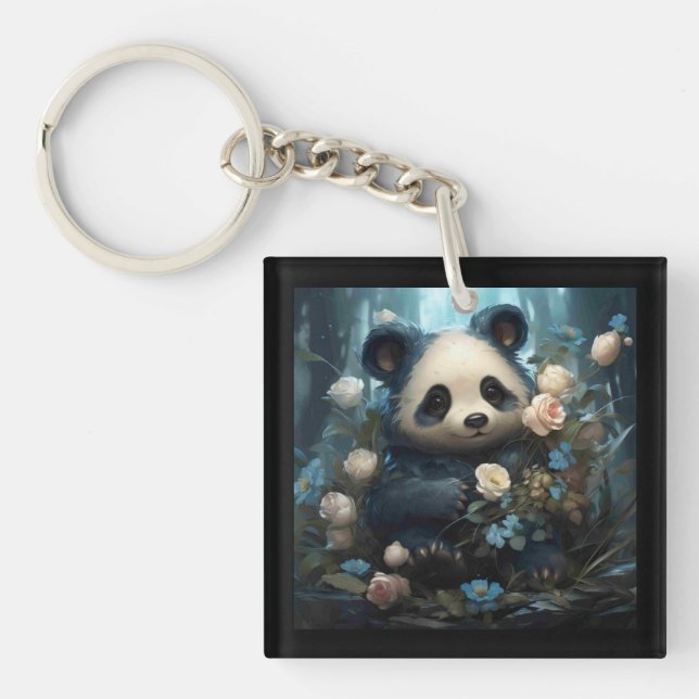 Porte-clefs Doux Ours De Panda Chez Les Roses De La Jungle (Devant)