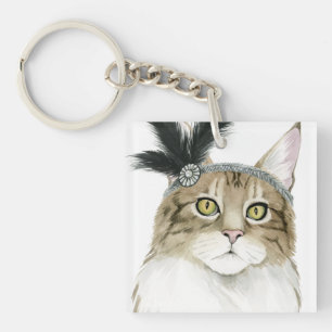 Porte-clefs Downton Cat   Orné De Plumes