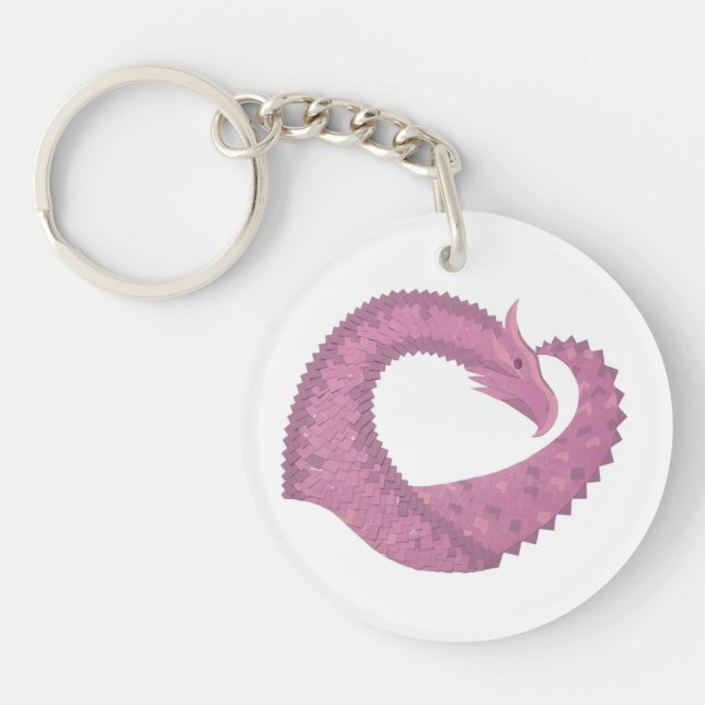 Porte-clefs Dragon cardiaque mauve sur blanc (Devant)