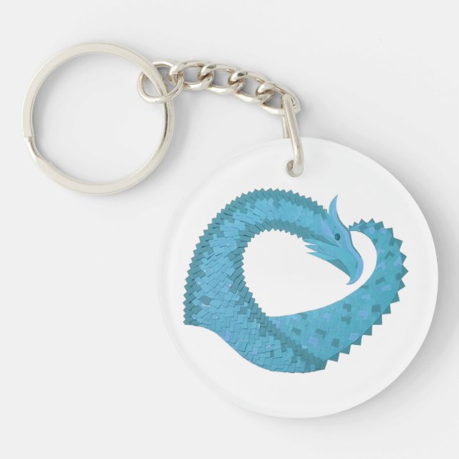 Porte-clefs Dragon cardiaque turquoise en blanc (Devant)