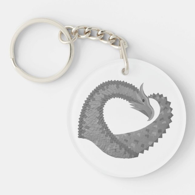 Porte-clefs Dragon de coeur gris sur blanc (Devant)