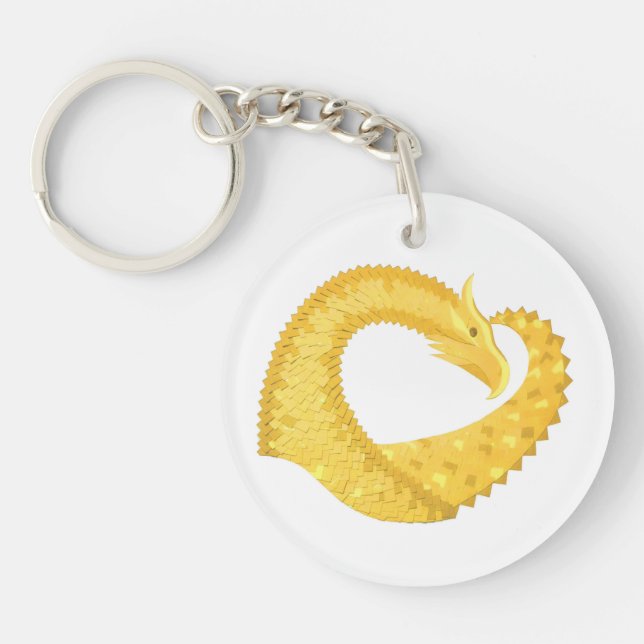 Porte-clefs Dragon de coeur jaune sur blanc (Devant)