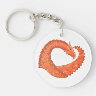 Porte-clefs Dragon de coeur orange sur blanc