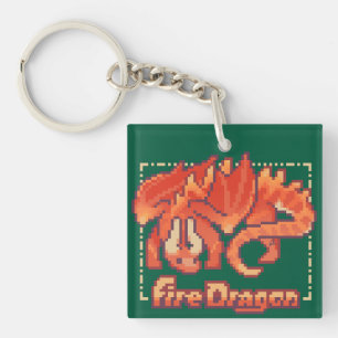 Porte-clefs Dragon de feu pixel art  
