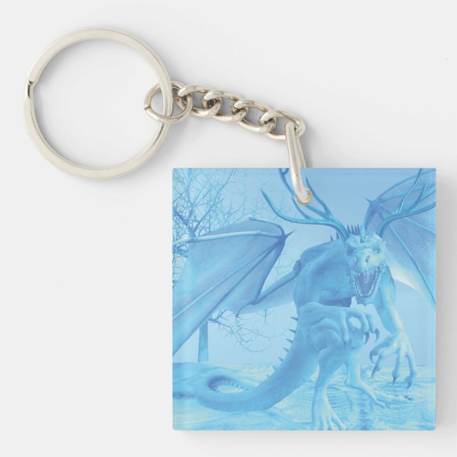 Porte-clefs Dragon de glace avec bois (Devant)