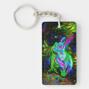 Porte-clefs Dragon de lapin psychédélique à Neon Imaginaire