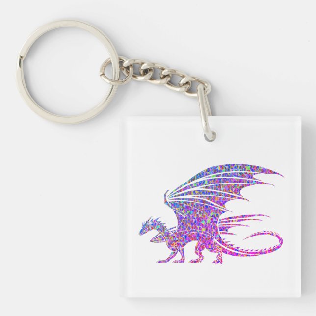 Porte-clefs Dragon de mosaïque violet Extraordinaire sur blanc (Devant)