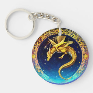 Porte-clefs Dragon Doré dans le Ciel Cosmique