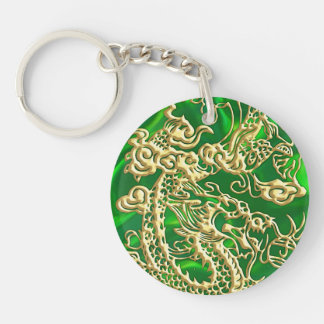 Porte-clefs Dragon en or embouti sur impression de satin vert