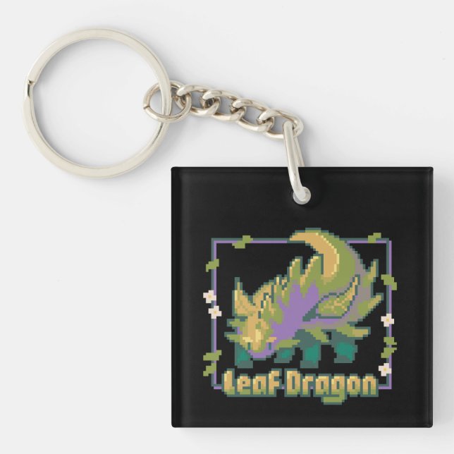 Porte-clefs Dragon feuille, pixel art (Devant)