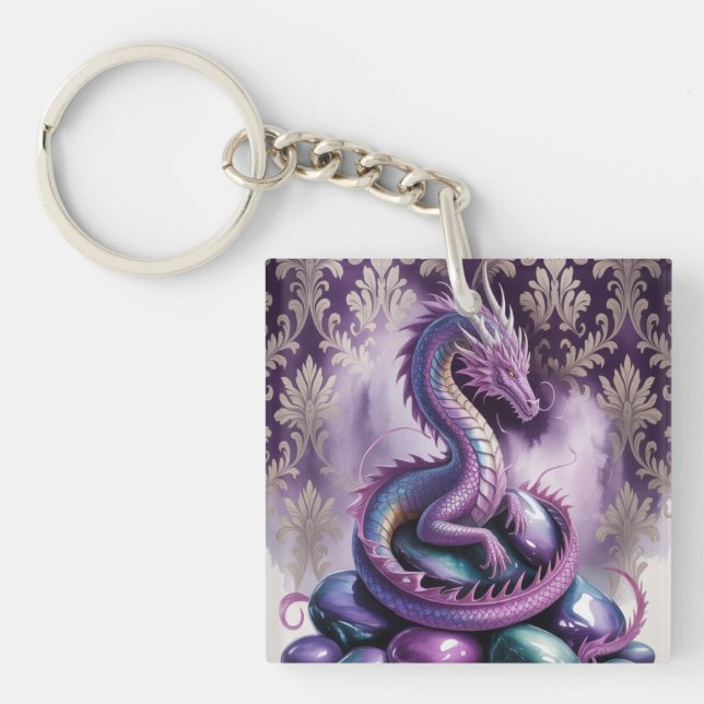Porte-clefs Dragon gothique mystique pourpre (Devant)