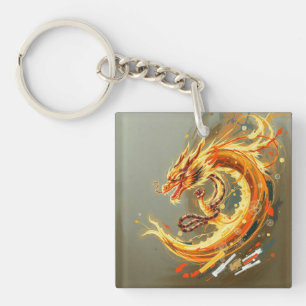 Porte-clefs Dragon Jaune Doré