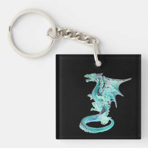 Porte-clefs Dragon Mystique Bleu Ciel Personnalisable Dos Noir