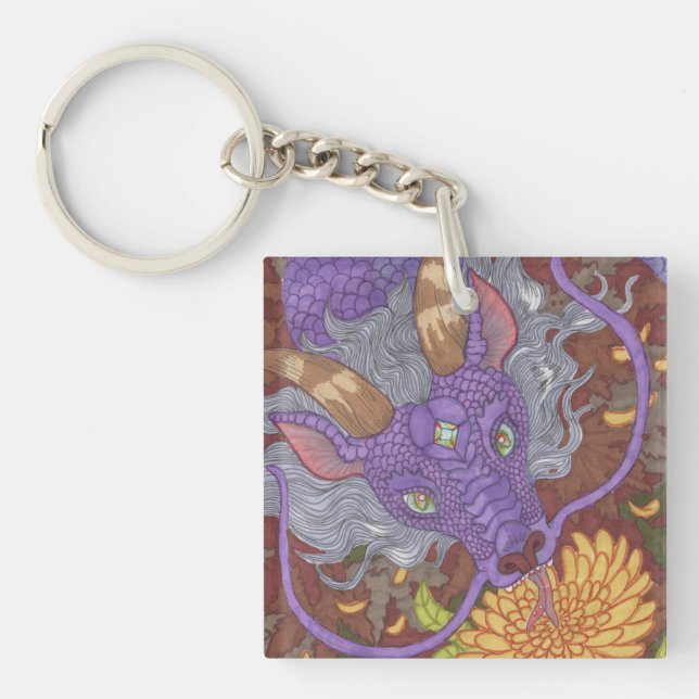 Porte-clefs Dragon pourpre en fleur (Devant)
