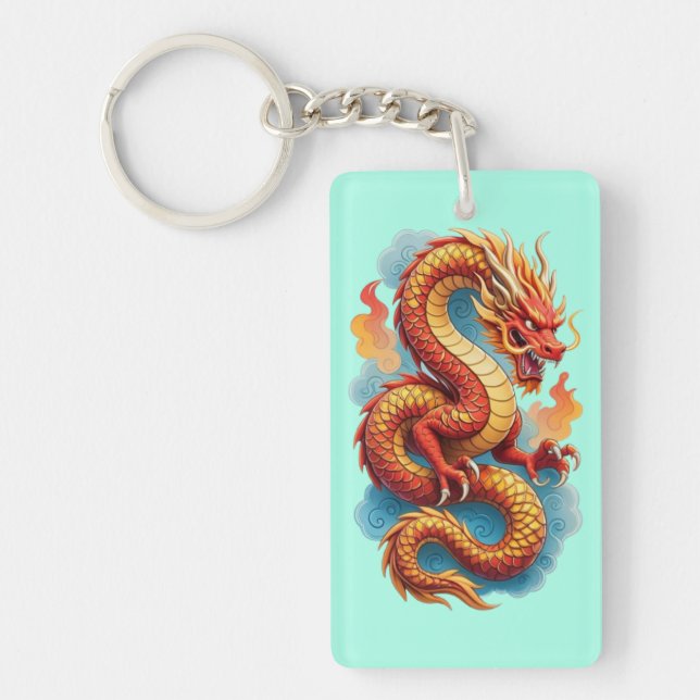 Porte-clefs Dragon Rouge Chinois Illustration Fougueuse-67561 (Devant)
