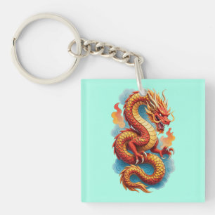 Porte-clefs Dragon Rouge Chinois Illustration Fougueuse-67561